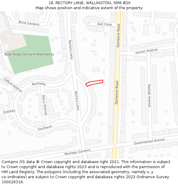 18, RECTORY LANE, WALLINGTON, SM6 8DX: Location map and indicative extent of plot