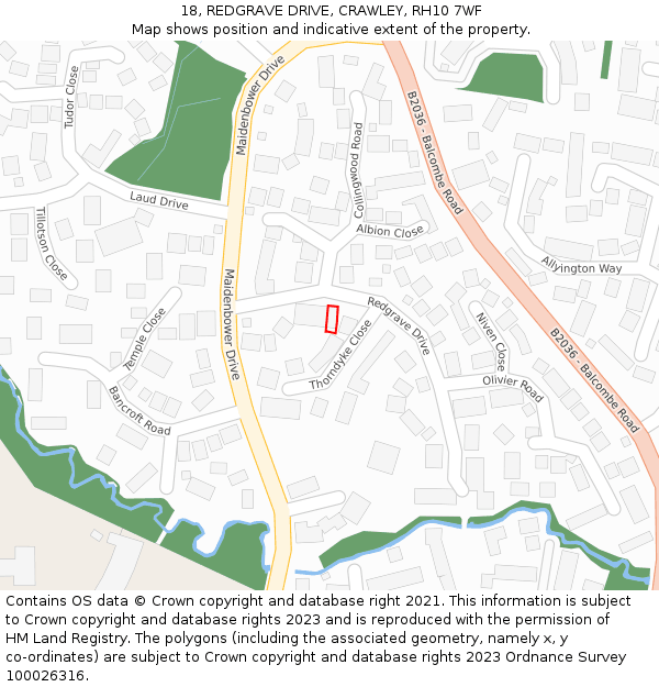 18, REDGRAVE DRIVE, CRAWLEY, RH10 7WF: Location map and indicative extent of plot