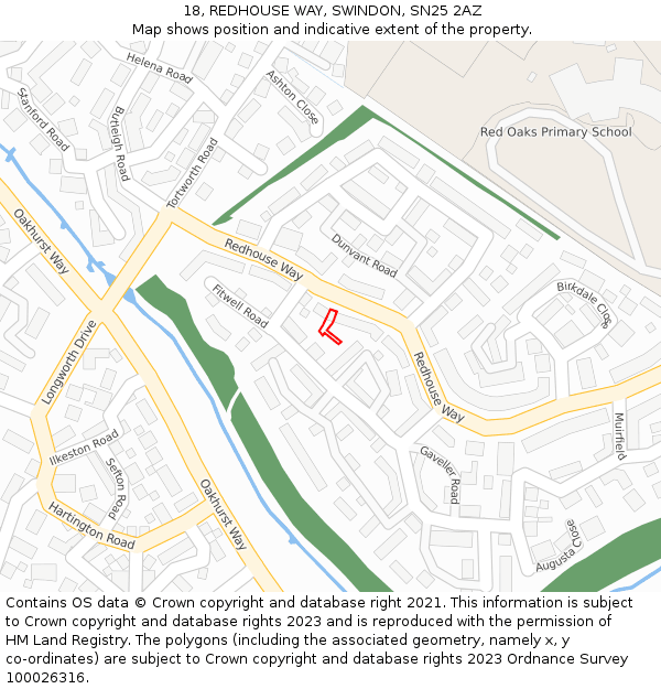 18, REDHOUSE WAY, SWINDON, SN25 2AZ: Location map and indicative extent of plot