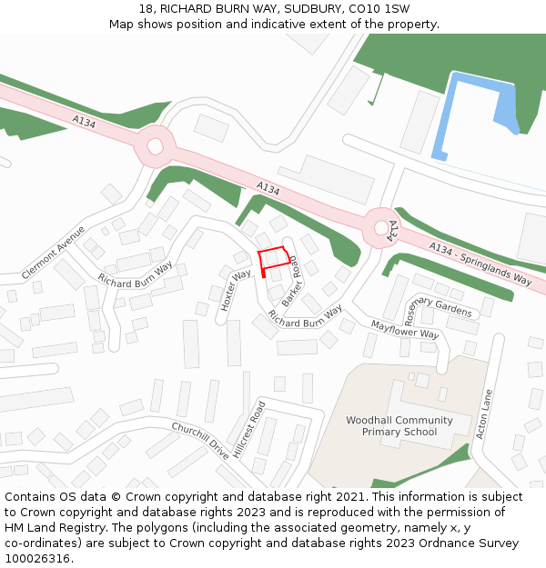 18, RICHARD BURN WAY, SUDBURY, CO10 1SW: Location map and indicative extent of plot