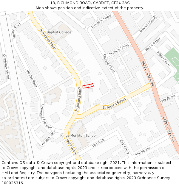 18, RICHMOND ROAD, CARDIFF, CF24 3AS: Location map and indicative extent of plot