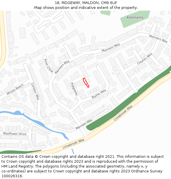18, RIDGEWAY, MALDON, CM9 6UF: Location map and indicative extent of plot