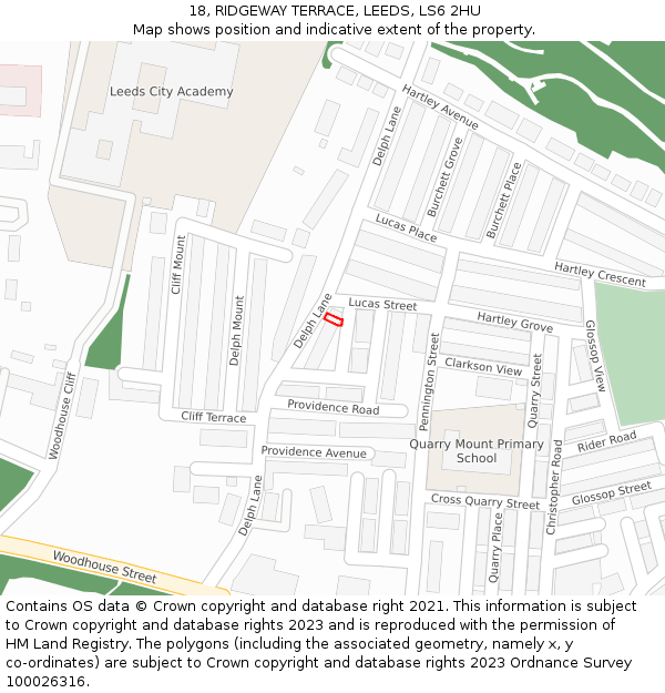 18, RIDGEWAY TERRACE, LEEDS, LS6 2HU: Location map and indicative extent of plot