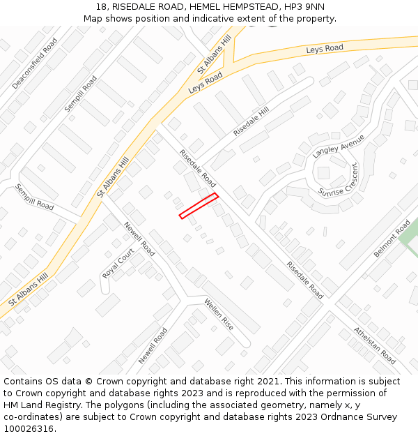 18, RISEDALE ROAD, HEMEL HEMPSTEAD, HP3 9NN: Location map and indicative extent of plot