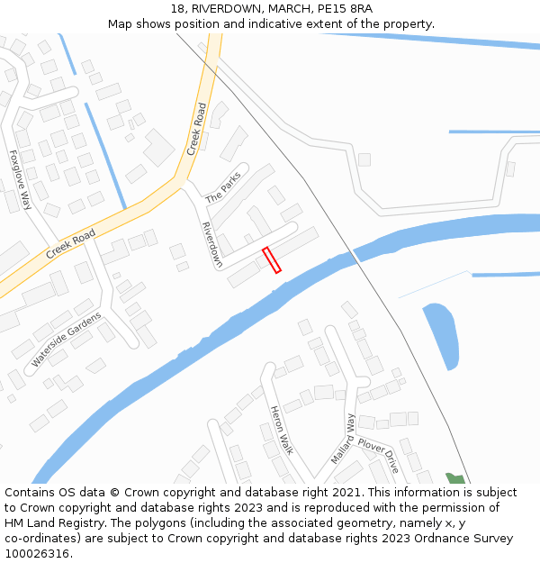 18, RIVERDOWN, MARCH, PE15 8RA: Location map and indicative extent of plot