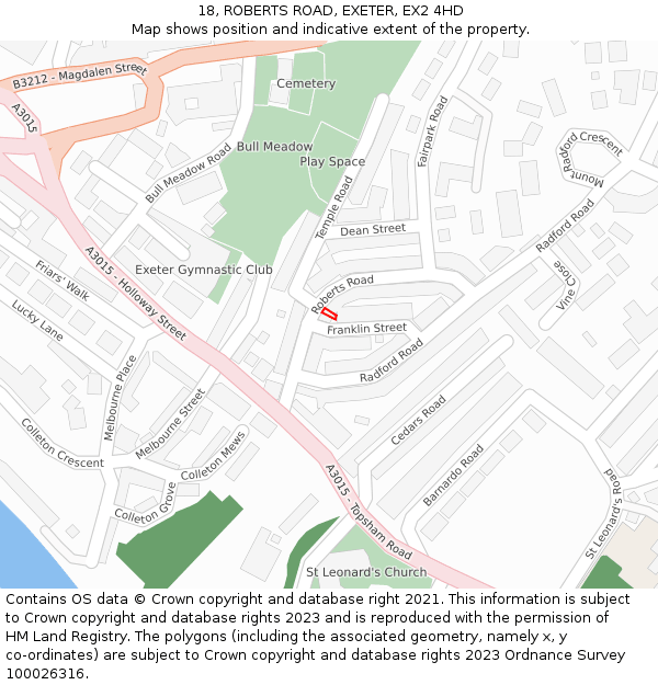18, ROBERTS ROAD, EXETER, EX2 4HD: Location map and indicative extent of plot