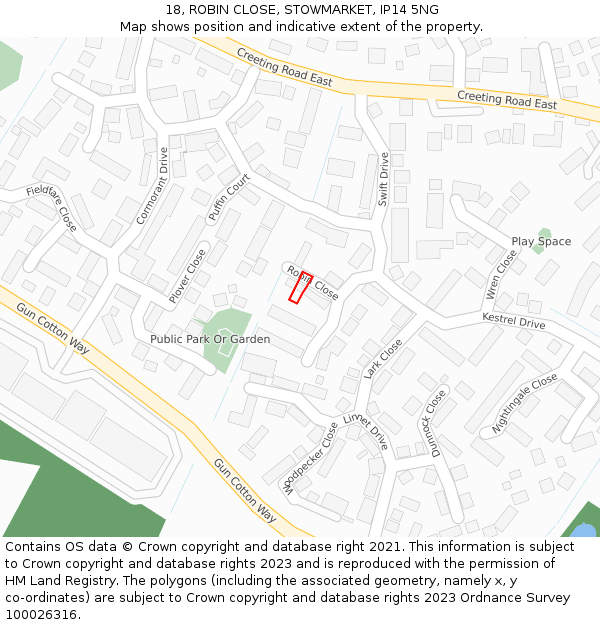 18, ROBIN CLOSE, STOWMARKET, IP14 5NG: Location map and indicative extent of plot