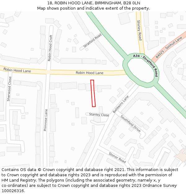 18, ROBIN HOOD LANE, BIRMINGHAM, B28 0LN: Location map and indicative extent of plot