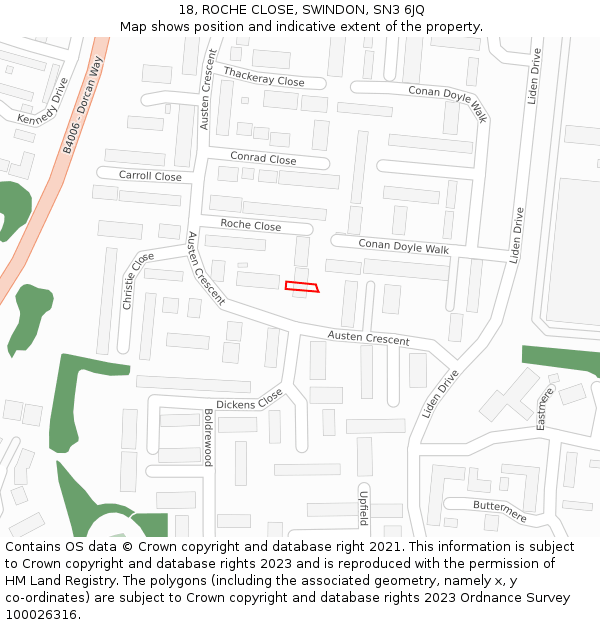 18, ROCHE CLOSE, SWINDON, SN3 6JQ: Location map and indicative extent of plot