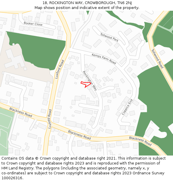 18, ROCKINGTON WAY, CROWBOROUGH, TN6 2NJ: Location map and indicative extent of plot