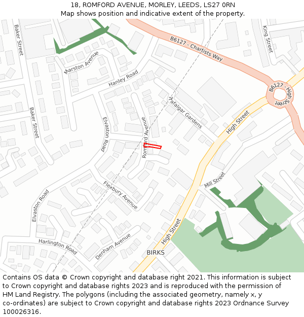 18, ROMFORD AVENUE, MORLEY, LEEDS, LS27 0RN: Location map and indicative extent of plot