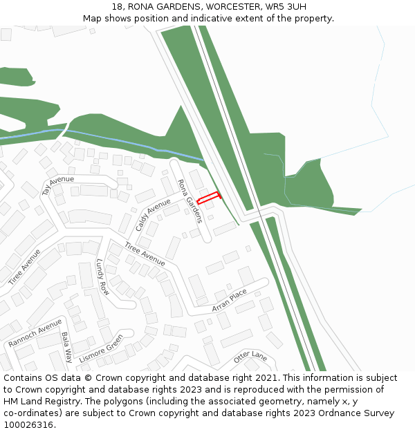 18, RONA GARDENS, WORCESTER, WR5 3UH: Location map and indicative extent of plot