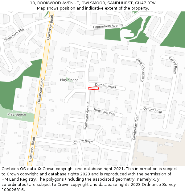 18, ROOKWOOD AVENUE, OWLSMOOR, SANDHURST, GU47 0TW: Location map and indicative extent of plot