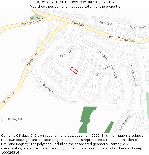 18, ROOLEY HEIGHTS, SOWERBY BRIDGE, HX6 1HP: Location map and indicative extent of plot