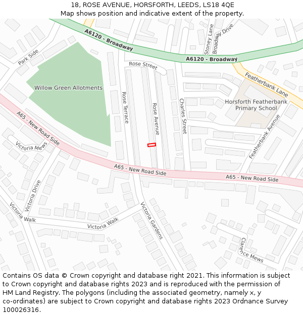 18, ROSE AVENUE, HORSFORTH, LEEDS, LS18 4QE: Location map and indicative extent of plot