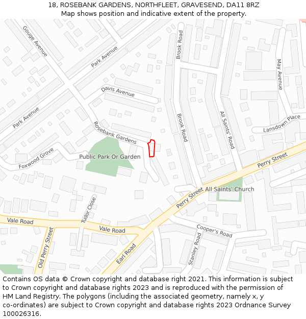 18, ROSEBANK GARDENS, NORTHFLEET, GRAVESEND, DA11 8RZ: Location map and indicative extent of plot