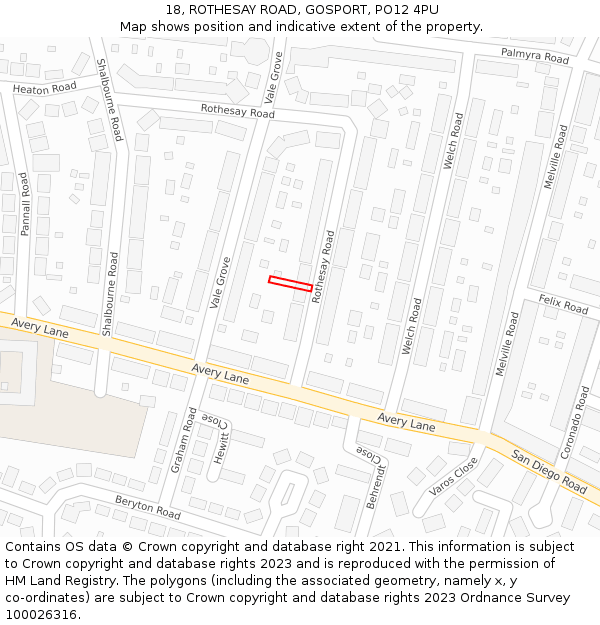 18, ROTHESAY ROAD, GOSPORT, PO12 4PU: Location map and indicative extent of plot