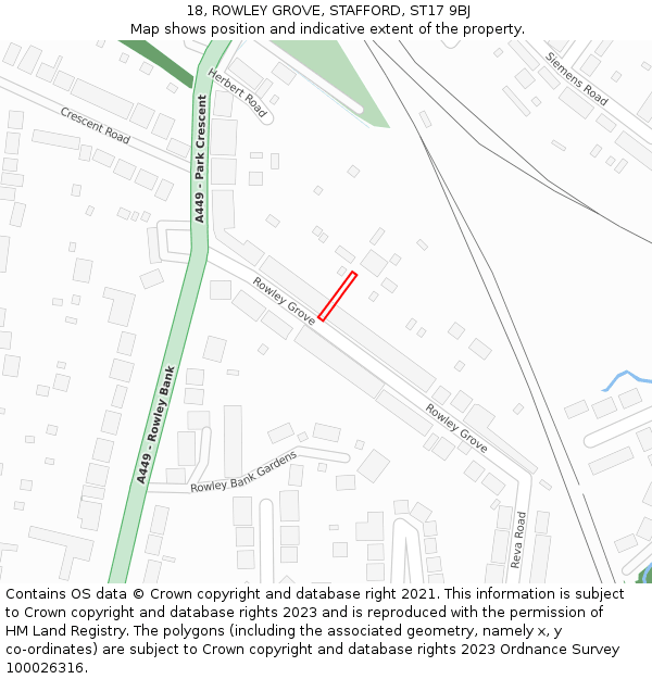 18, ROWLEY GROVE, STAFFORD, ST17 9BJ: Location map and indicative extent of plot