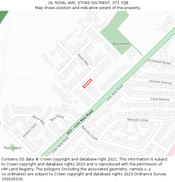 18, ROYAL WAY, STOKE-ON-TRENT, ST2 7QB: Location map and indicative extent of plot