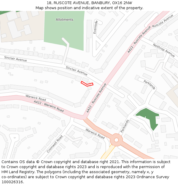 18, RUSCOTE AVENUE, BANBURY, OX16 2NW: Location map and indicative extent of plot
