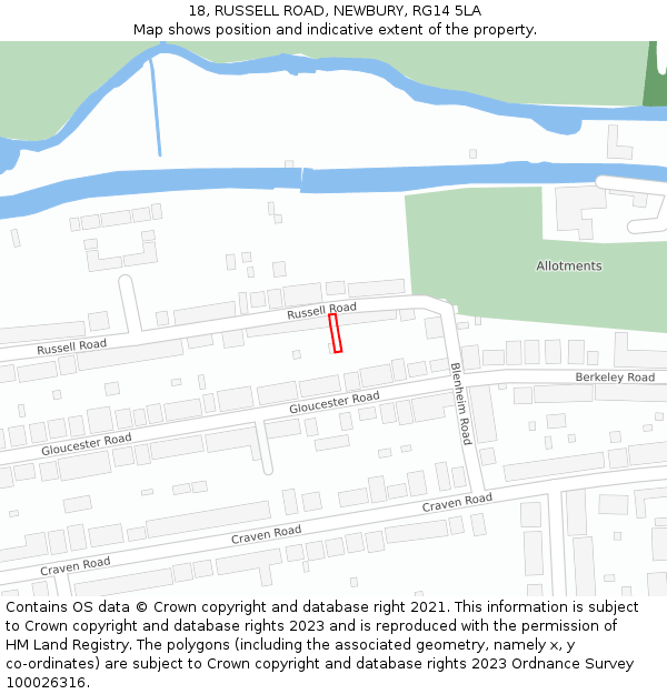 18, RUSSELL ROAD, NEWBURY, RG14 5LA: Location map and indicative extent of plot
