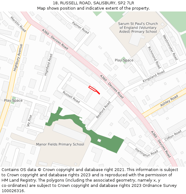 18, RUSSELL ROAD, SALISBURY, SP2 7LR: Location map and indicative extent of plot