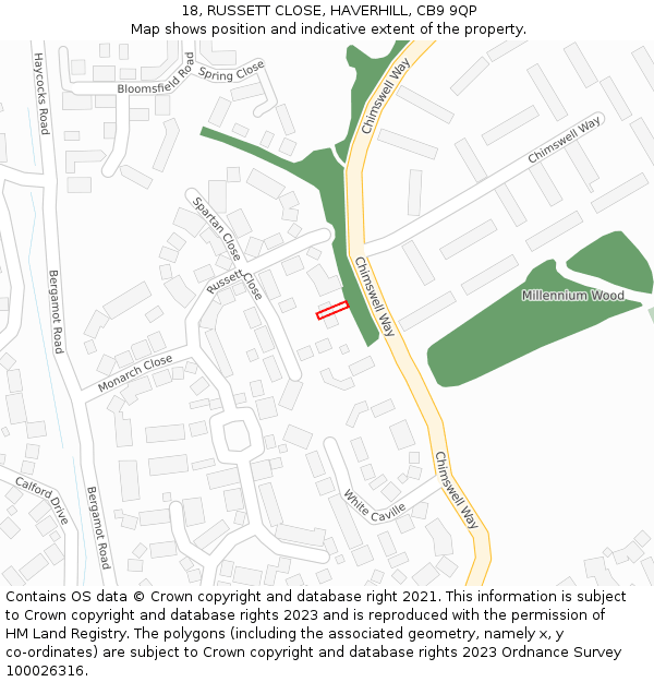 18, RUSSETT CLOSE, HAVERHILL, CB9 9QP: Location map and indicative extent of plot
