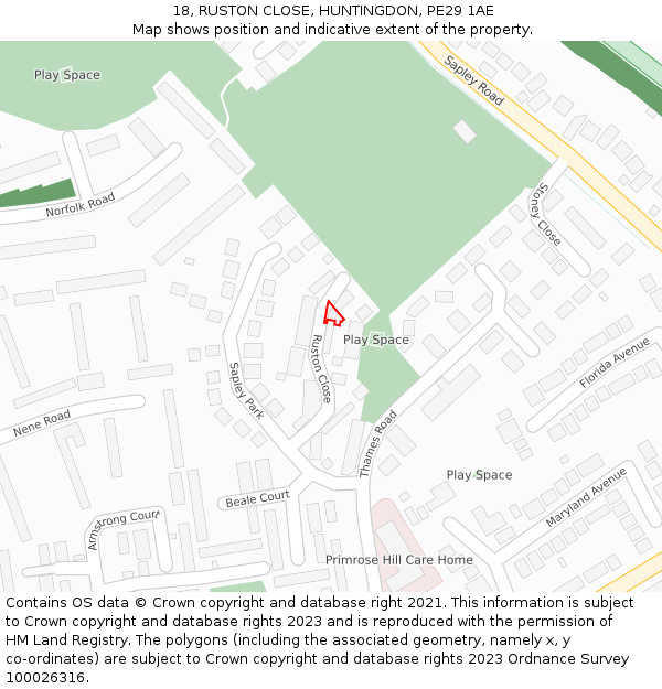 18, RUSTON CLOSE, HUNTINGDON, PE29 1AE: Location map and indicative extent of plot