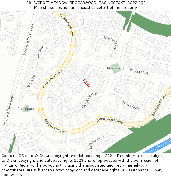 18, RYCROFT MEADOW, BEGGARWOOD, BASINGSTOKE, RG22 4QF: Location map and indicative extent of plot
