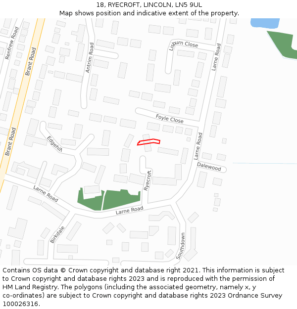 18, RYECROFT, LINCOLN, LN5 9UL: Location map and indicative extent of plot