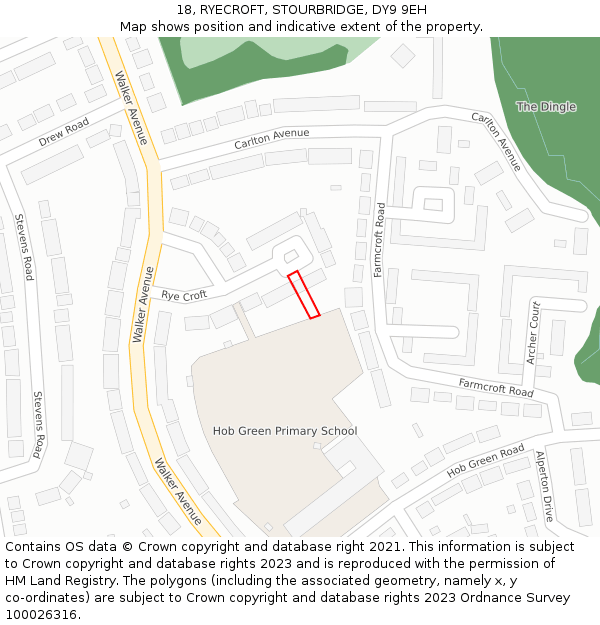 18, RYECROFT, STOURBRIDGE, DY9 9EH: Location map and indicative extent of plot