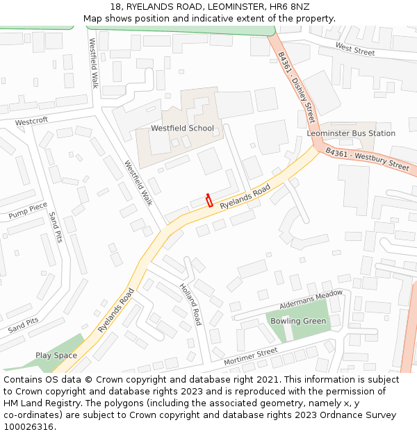 18, RYELANDS ROAD, LEOMINSTER, HR6 8NZ: Location map and indicative extent of plot