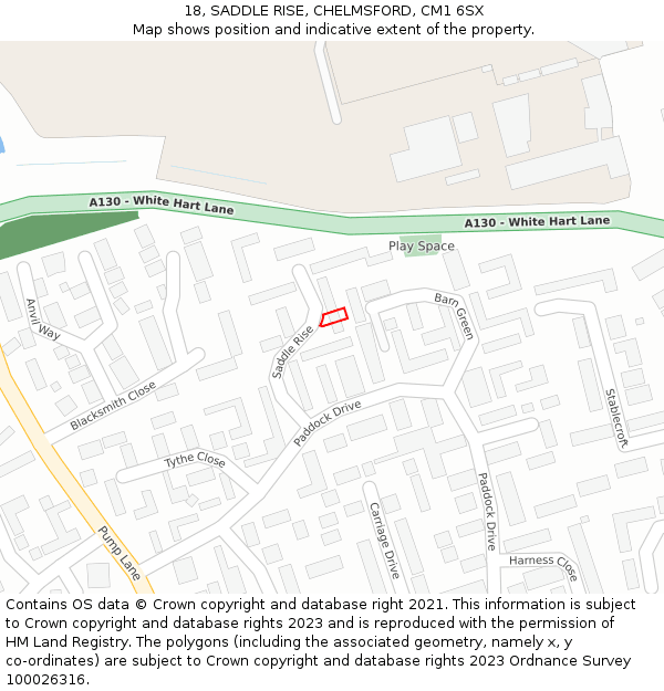 18, SADDLE RISE, CHELMSFORD, CM1 6SX: Location map and indicative extent of plot
