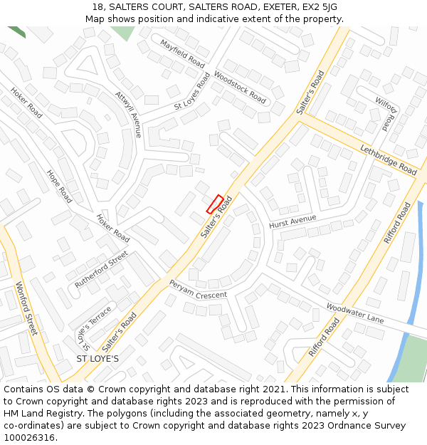 18, SALTERS COURT, SALTERS ROAD, EXETER, EX2 5JG: Location map and indicative extent of plot