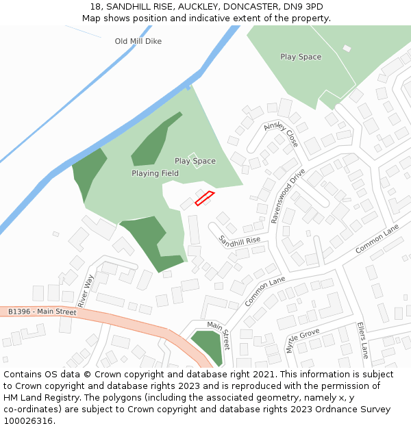 18, SANDHILL RISE, AUCKLEY, DONCASTER, DN9 3PD: Location map and indicative extent of plot