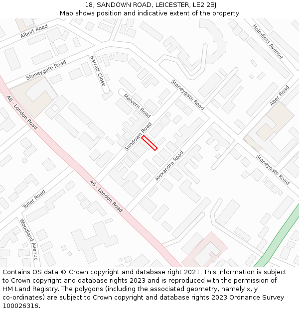 18, SANDOWN ROAD, LEICESTER, LE2 2BJ: Location map and indicative extent of plot