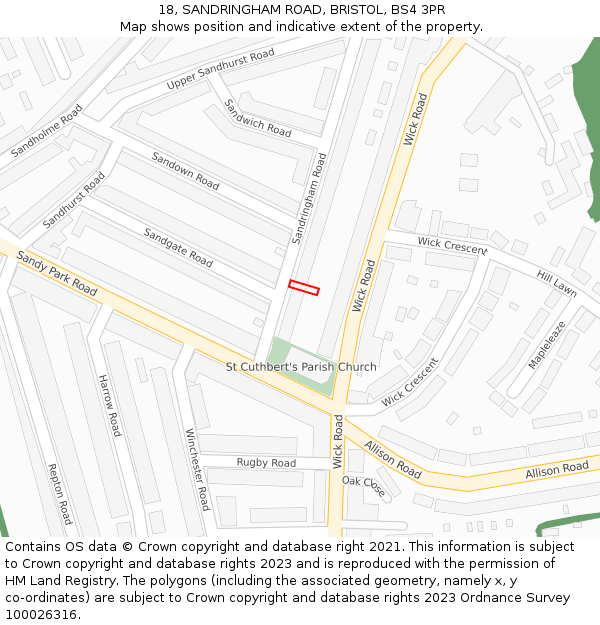 18, SANDRINGHAM ROAD, BRISTOL, BS4 3PR: Location map and indicative extent of plot