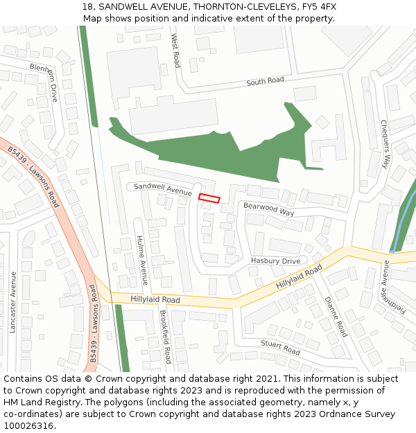18, SANDWELL AVENUE, THORNTON-CLEVELEYS, FY5 4FX: Location map and indicative extent of plot