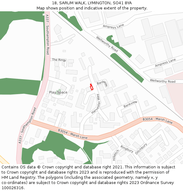 18, SARUM WALK, LYMINGTON, SO41 8YA: Location map and indicative extent of plot