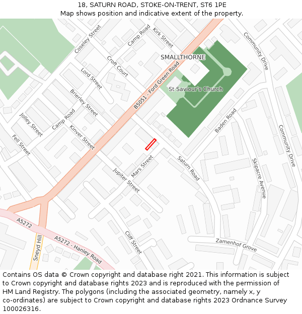 18, SATURN ROAD, STOKE-ON-TRENT, ST6 1PE: Location map and indicative extent of plot