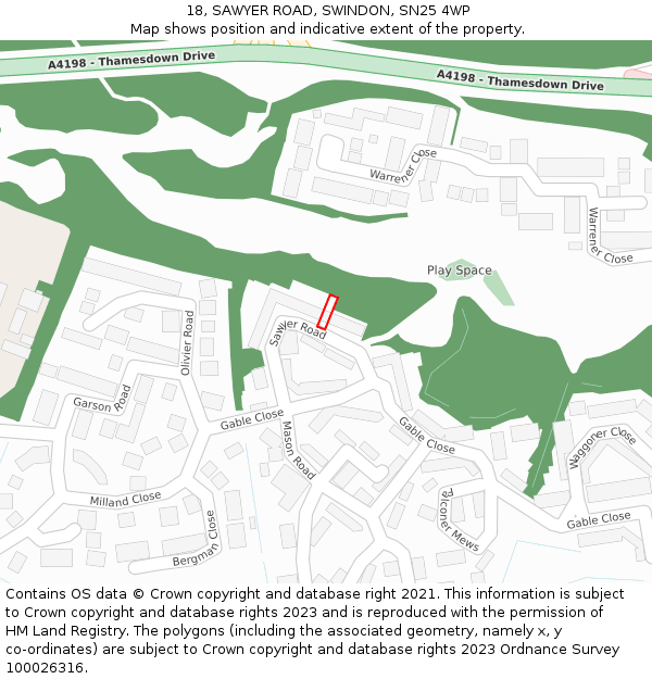 18, SAWYER ROAD, SWINDON, SN25 4WP: Location map and indicative extent of plot