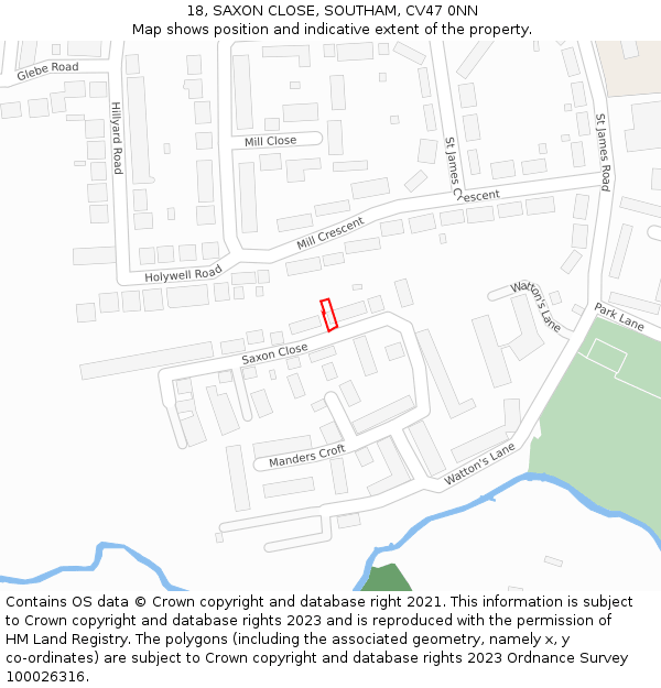18, SAXON CLOSE, SOUTHAM, CV47 0NN: Location map and indicative extent of plot