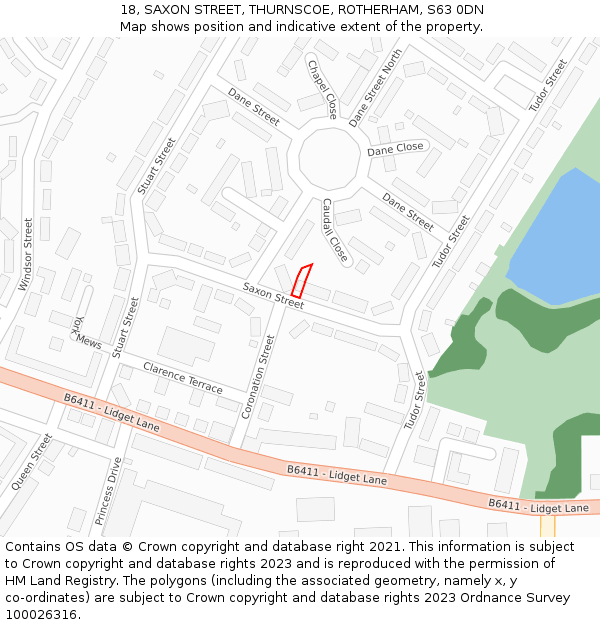 18, SAXON STREET, THURNSCOE, ROTHERHAM, S63 0DN: Location map and indicative extent of plot