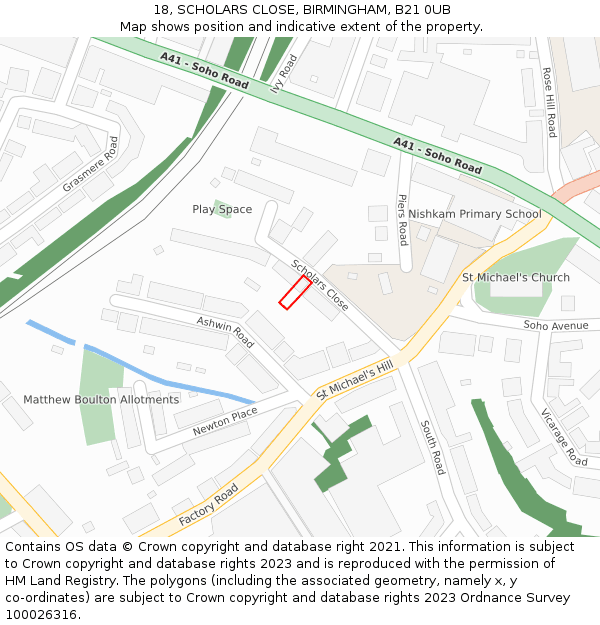 18, SCHOLARS CLOSE, BIRMINGHAM, B21 0UB: Location map and indicative extent of plot