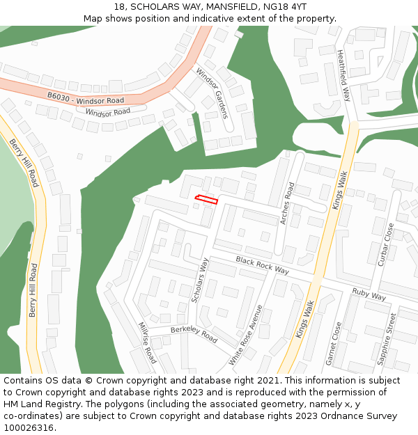 18, SCHOLARS WAY, MANSFIELD, NG18 4YT: Location map and indicative extent of plot