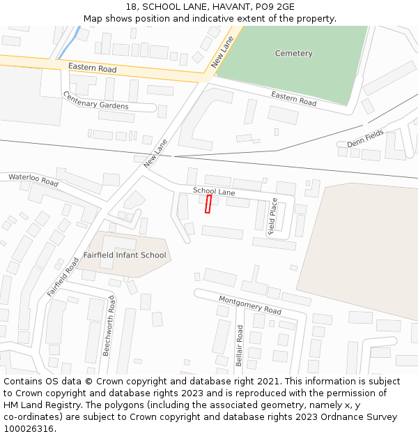 18, SCHOOL LANE, HAVANT, PO9 2GE: Location map and indicative extent of plot