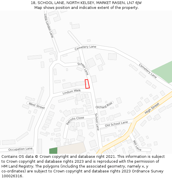 18, SCHOOL LANE, NORTH KELSEY, MARKET RASEN, LN7 6JW: Location map and indicative extent of plot