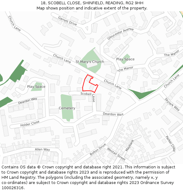 18, SCOBELL CLOSE, SHINFIELD, READING, RG2 9HH: Location map and indicative extent of plot