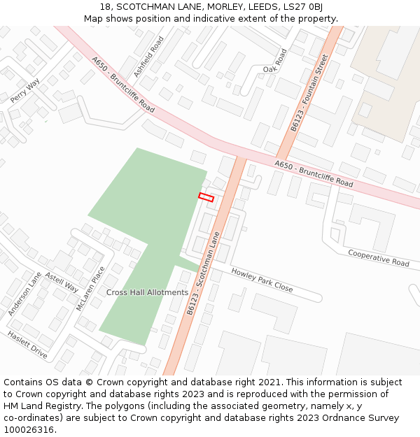 18, SCOTCHMAN LANE, MORLEY, LEEDS, LS27 0BJ: Location map and indicative extent of plot