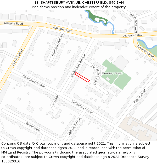 18, SHAFTESBURY AVENUE, CHESTERFIELD, S40 1HN: Location map and indicative extent of plot